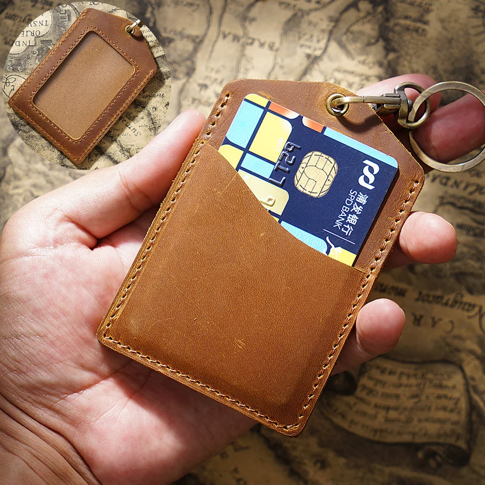 Genuine Leather Card Certificate Work Factory Badge Chest Bus Campus Access Control Student Meal Card Protection Set