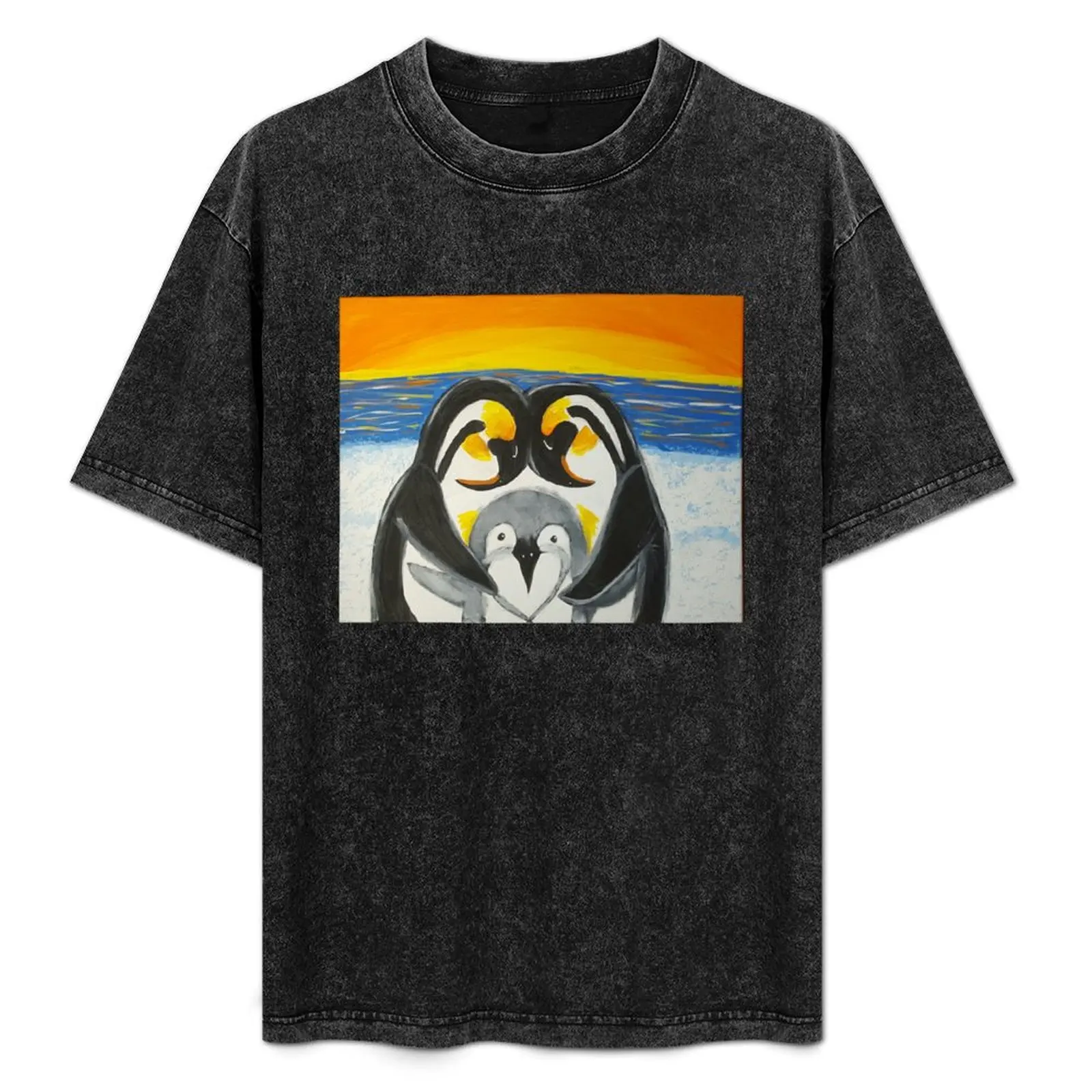 

Penguin Family of Three at sunset T-Shirt Fashion Pattern Printed Tee Shirt