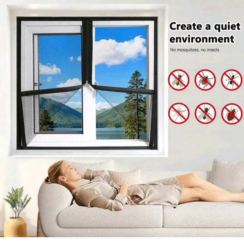 Customizable size mosquito screen window, summer mosquito net, insect proof window, self-adhesive screen window, zipper style