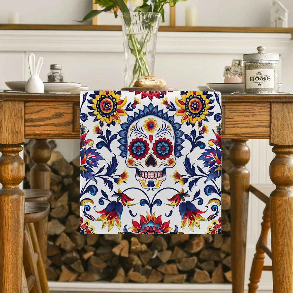 Mexico May 5 Day of The Dead Colorful  Table Runners Washable Dresser Dining Coffee Table Runner Wedding Holiday Party Decor