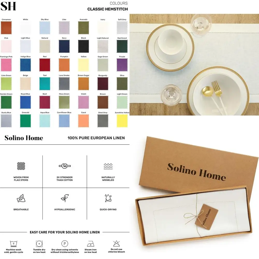 

Элегантная льняная дорожка на стол 14 x 108 дюймов цвета слоновой кости с классическим кружевным швом для весенних праздников