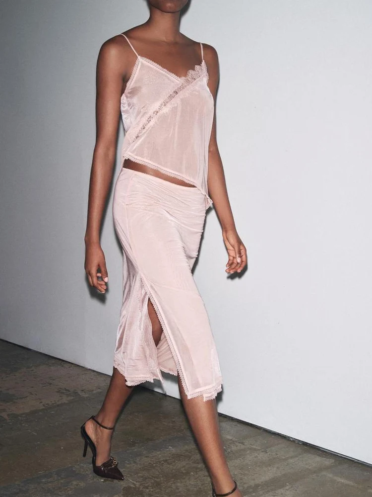 

Европейский и американский стиль, осенняя новая модная женская одежда, сексуальный кружевной топ на подтяжках, юбка миди