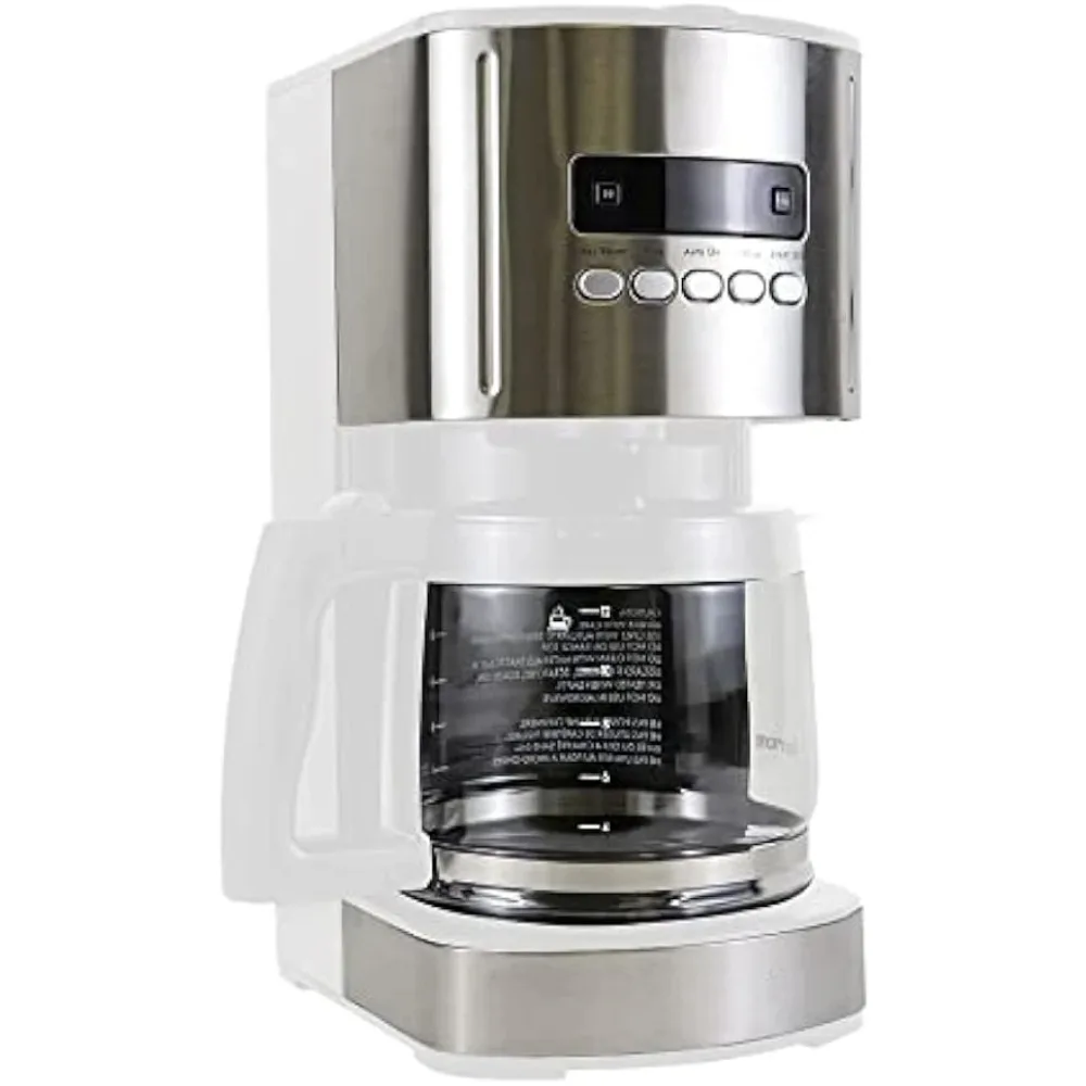 Aroma Control 12-cup Programmable Coffee Maker, White and Stainless Steel Drip Coffee Machine, Glass Carafe