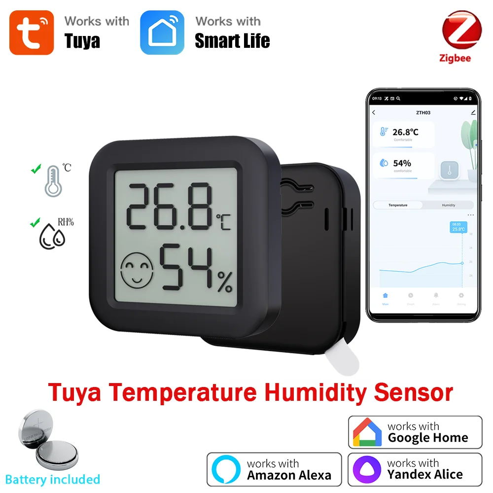 Thermometer Hygrometer Tuya Zigbee Temperature Humidity Sensor Zigbee Hub Required Workwith Zigbee2MQTT ZHA Alexa SmartLife