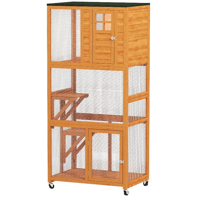 

Уличная клетка для кошек на колесах 36x25.5x74.25 дюймов, передвижной вольер с асфальтовой крышей, 3 лежанки для кошек весом до 13 фунтов