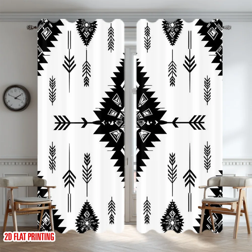 2D flat printing 2pcs Curtain Window Treatment Curtains Geometric Tribal Arrows Digital Printed Polyester Drapes Seasonal Party
