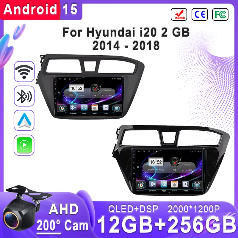 

Головное устройство Android 15 для Hyundai I20 2 ГБ 2014-2018 Plug & Play 2K Incell Экран GPS-навигация Процессор высокой эффективности BT 5G Без 2din