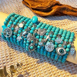 Bohemian Turquoise Beaded Bracelet Ethnic Style Cross Starfish Turtle Bracelet Turquoise Jewelry