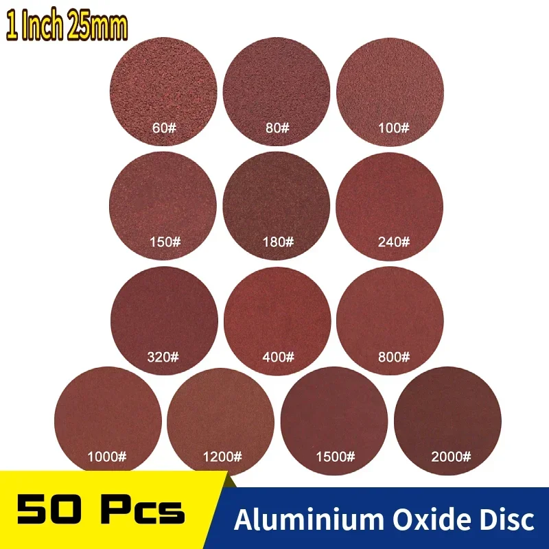 50 Pack 1 Inch Sanding Discs 40-2000 Grit Hook and Loop Aluminium Oxide Sandpaper 25mm For Drill Sander Grinder Rotary Tools