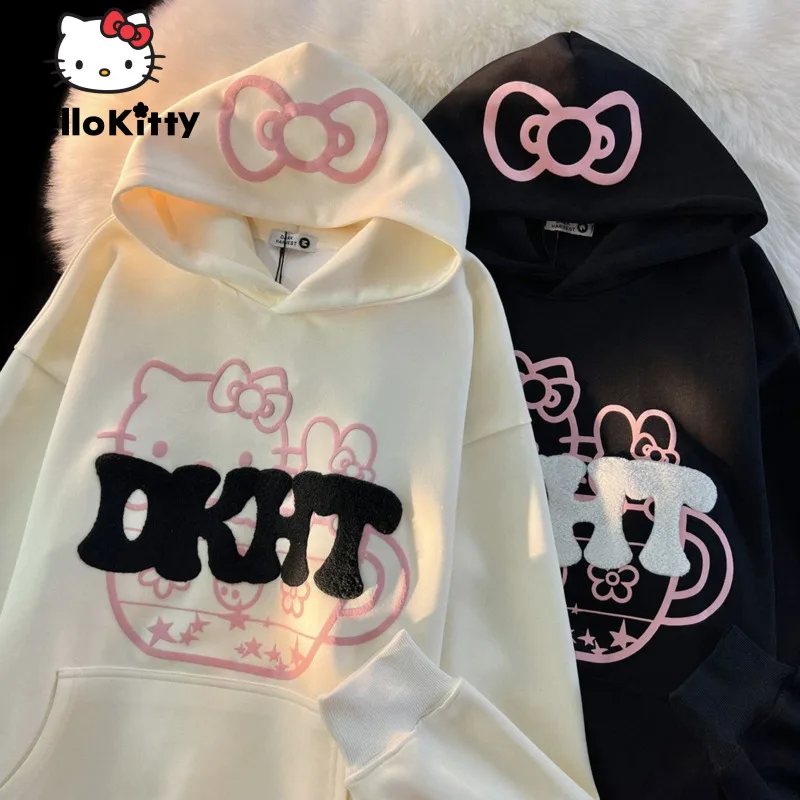 

Sanrio Hello Kitty Fashion Hoodie Y2k Cartoon Cute Tops Korean Style Long Sleeve Sweatshirts Kawaii Women Trendy Loose Pullovers