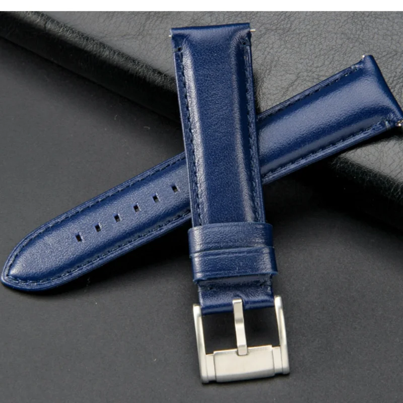 22mm 24mm Quick Release Waterproof Leather Watch Strap Stainless Steel Pin Buckle Band Replacement for Universal Watch Bracelet