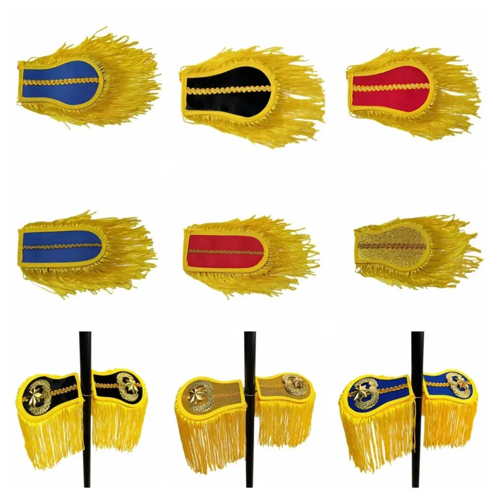 Smooth Satin Fabric Epaulettes Imitation Metallic Tassels Alloy Decorative Emblems Shoulder Badges Hidden Safety Pins
