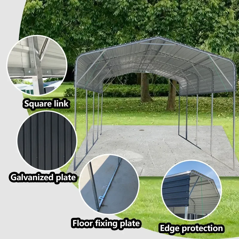 Semi Enclosed Carport Outdoor Metal Parking Shed Waterproof Sunshade Awning for Private Vehicle Iron Sheet Garage Shelter