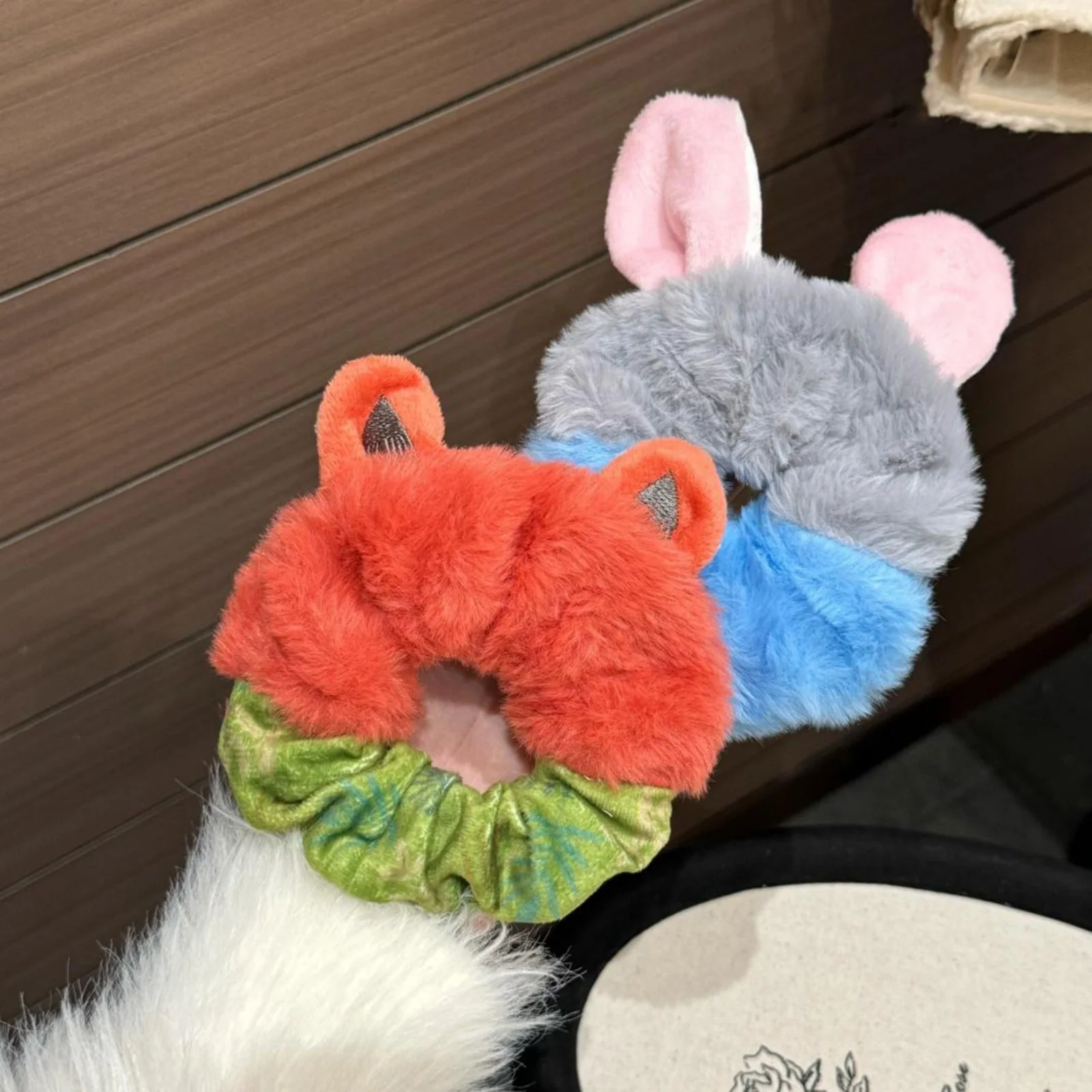 1/2PC Crazy Animal City Theme Plush Scrunchie Set, Fox Rabbit Hair Ties, Cute Cartoon Hair Accessories, Stylish Party Hair Decor image 4