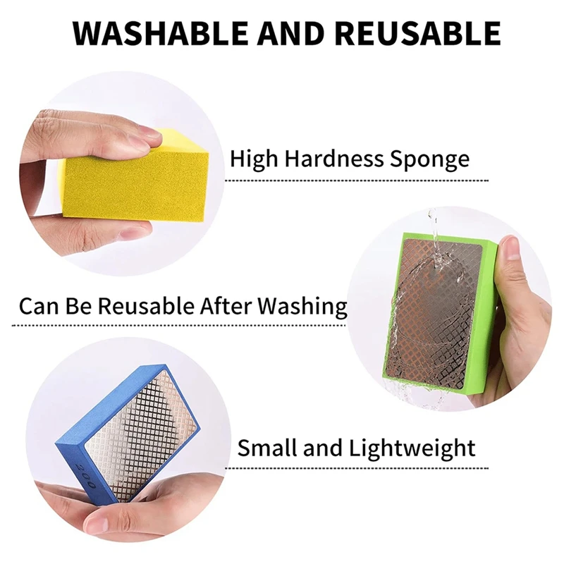 แผ่นขัดมือเพชร,3PCS Diamond Sanding Pads 60/200/400 Grit Sanding Blockโฟมสําหรับกระเบื้องแก้วหิน