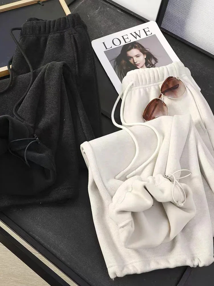 Pantaloni a Gamba Larga Thiened Fce da Donna, Comodi Pantaloni Invernali Larghi con Coulisse, Pantaloni Lunghi Casual Dritti