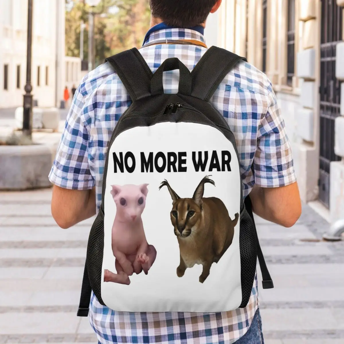 No More War-mochilas grandes de Floppa y Bingus para niñas y niños, divertidas bolsas de viaje de gato Meme, Escuela Universitaria, bolsa de libros, se adapta al Lapto de 15 pulgadas