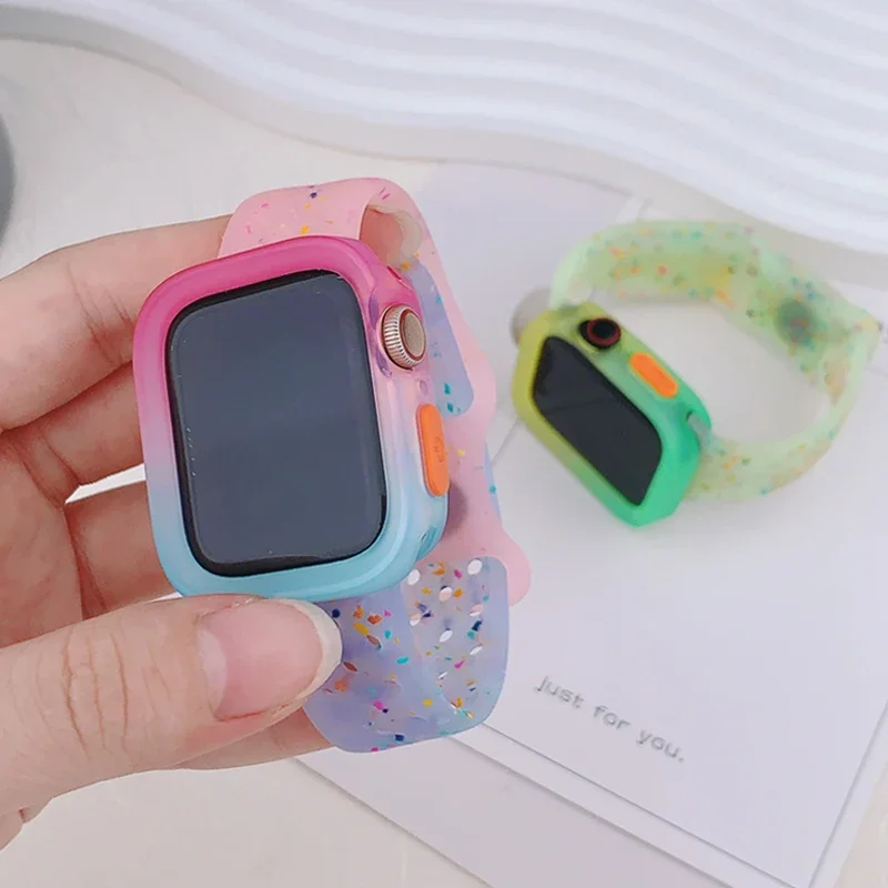 Candy Silicone Case+Strap For Apple Watch Series 9 8 7 45mm 41mm Band SE 6 5 4 44mm 40mm silicone correa Strap iwatch Ultra 2 49