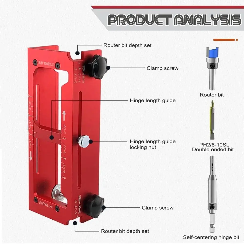 Aluminum Alloy Door Hinge Template Jig Kit Adjustable Mortise Guide Red/Blue/Black Mortising Locator Jig Positioning Durable