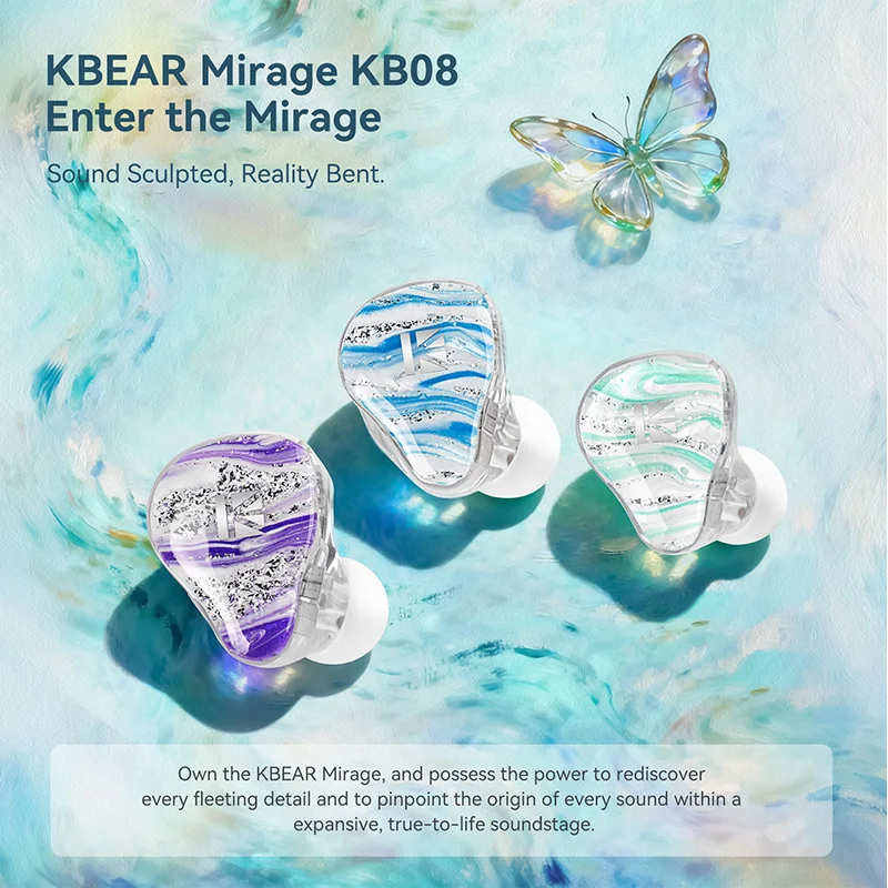 KBEAR Mirage KB08 1DD+1BA HiFi IEM Headphones 10mm Beryllium Diaphragm Crafted Resin Shell Silver Cable Ergonomic Earphones