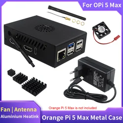Orange Pi 5 Max Metal Case with Cooling Fan Protective Shell Antenna Heatink Optional Active Passive Cooling for OPi 5 Max