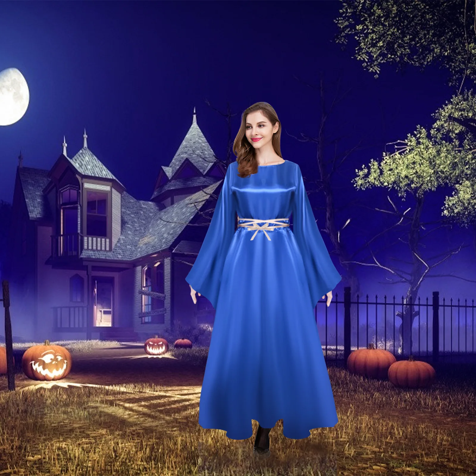 

Medieval Renaissance Satin Dress Halloween Costume Victorian Irish Vintage Long Dress