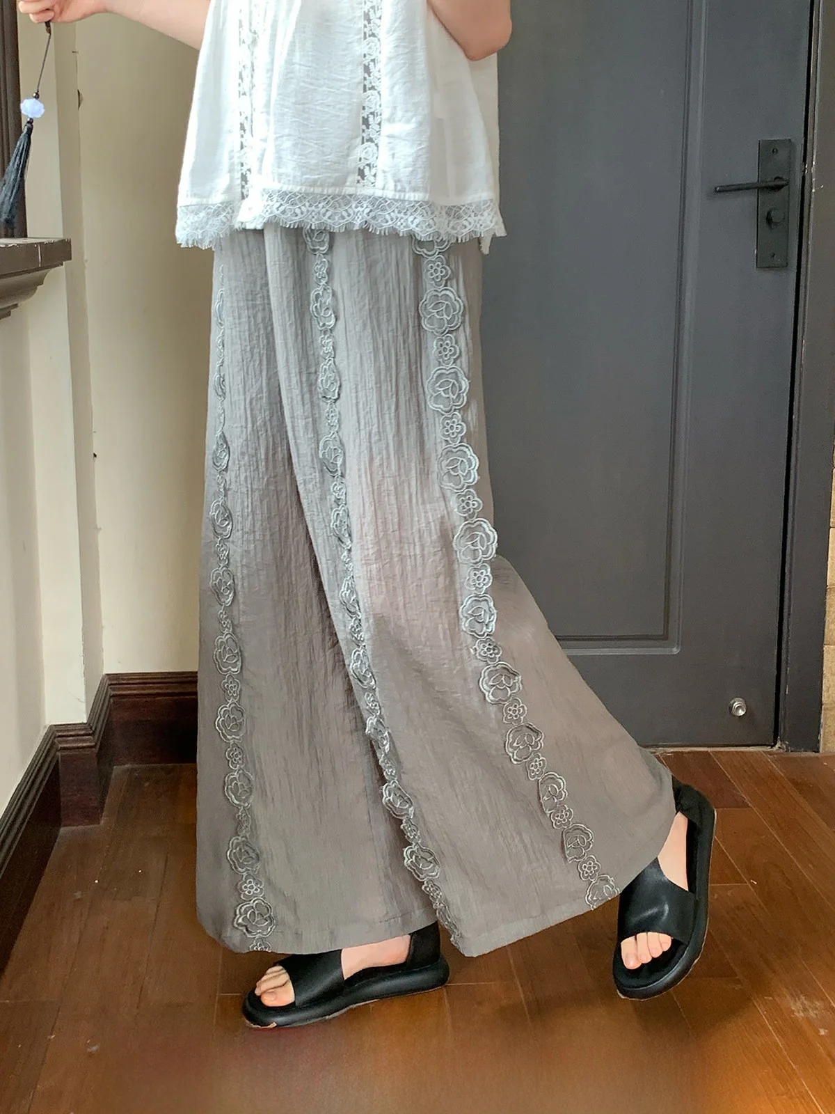 

Повседневные свободные широкие брюки для женщин с высокой талией, прямые, дышащие, на шнуровке, летние, винтажные, в стиле Cheese Day