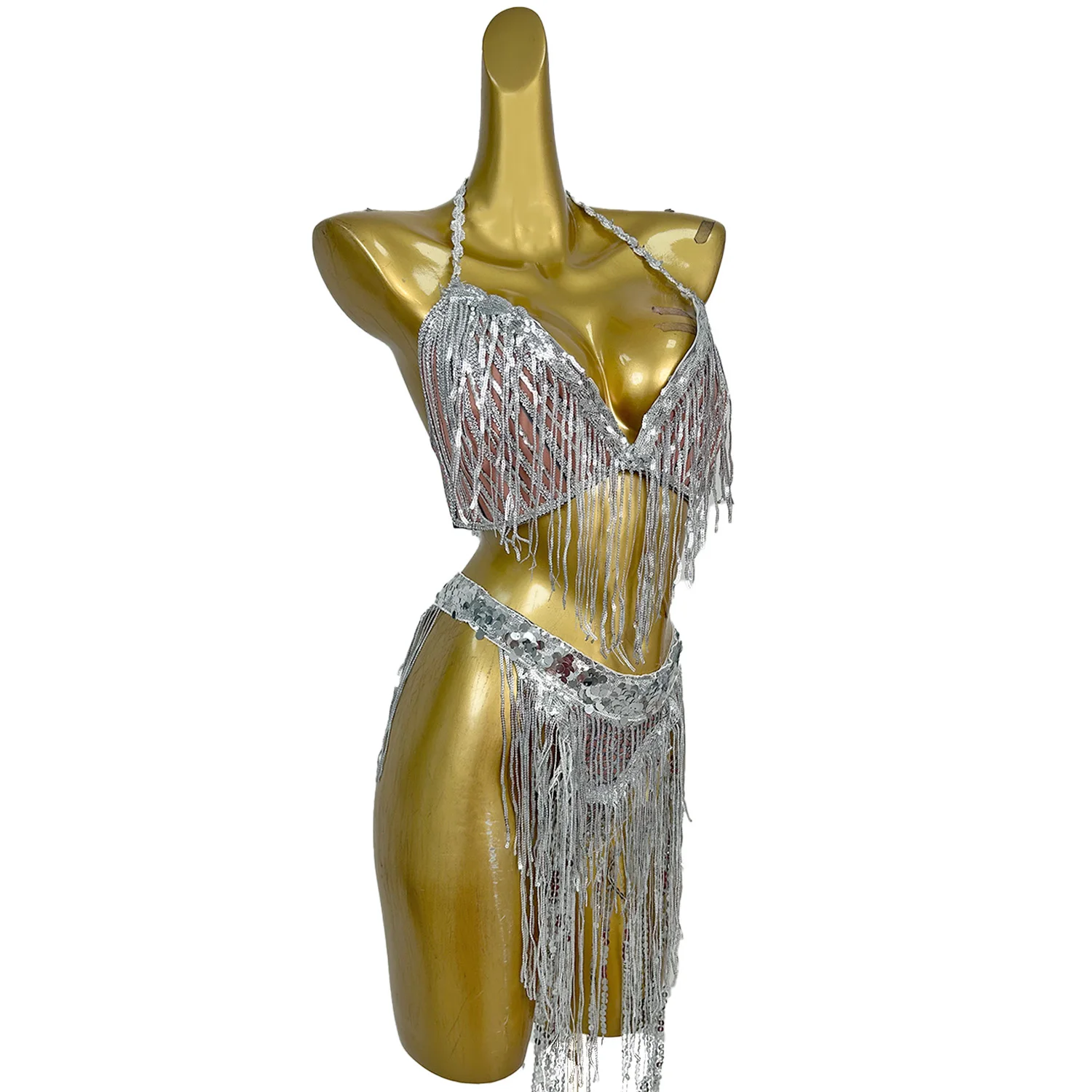 مثير الترتر شرابة بيكيني البرازيلي السراويل 2 قطعة مجموعات النساء نادي DJ عرض الموسيقى مهرجان متجرد وتتسابق أنابيب الصلب ملابس الرقص