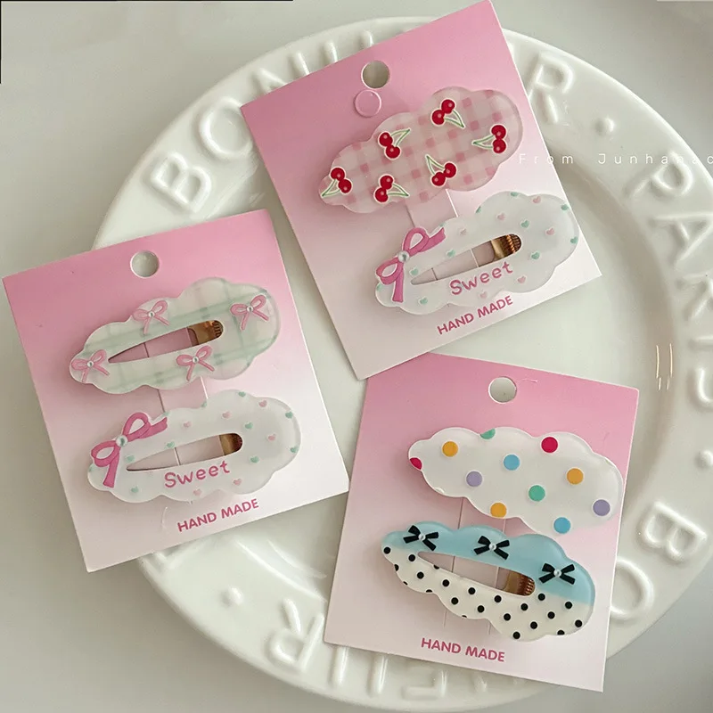 Cute polka dot bow wave cloud hairclip girl heart versatile duckbill clip sideclip hair clip hairaccessory