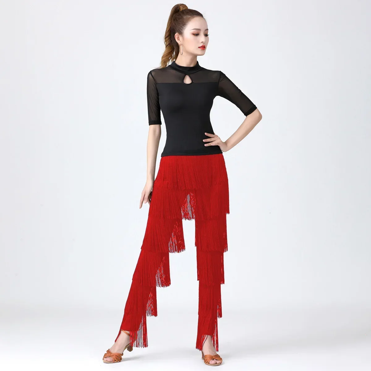 Latin Dance Bottoms New Fashionable Latin Dance Pants Encrypted Fringed Pants Bullfighting Dance PantsFringed Dance Pants