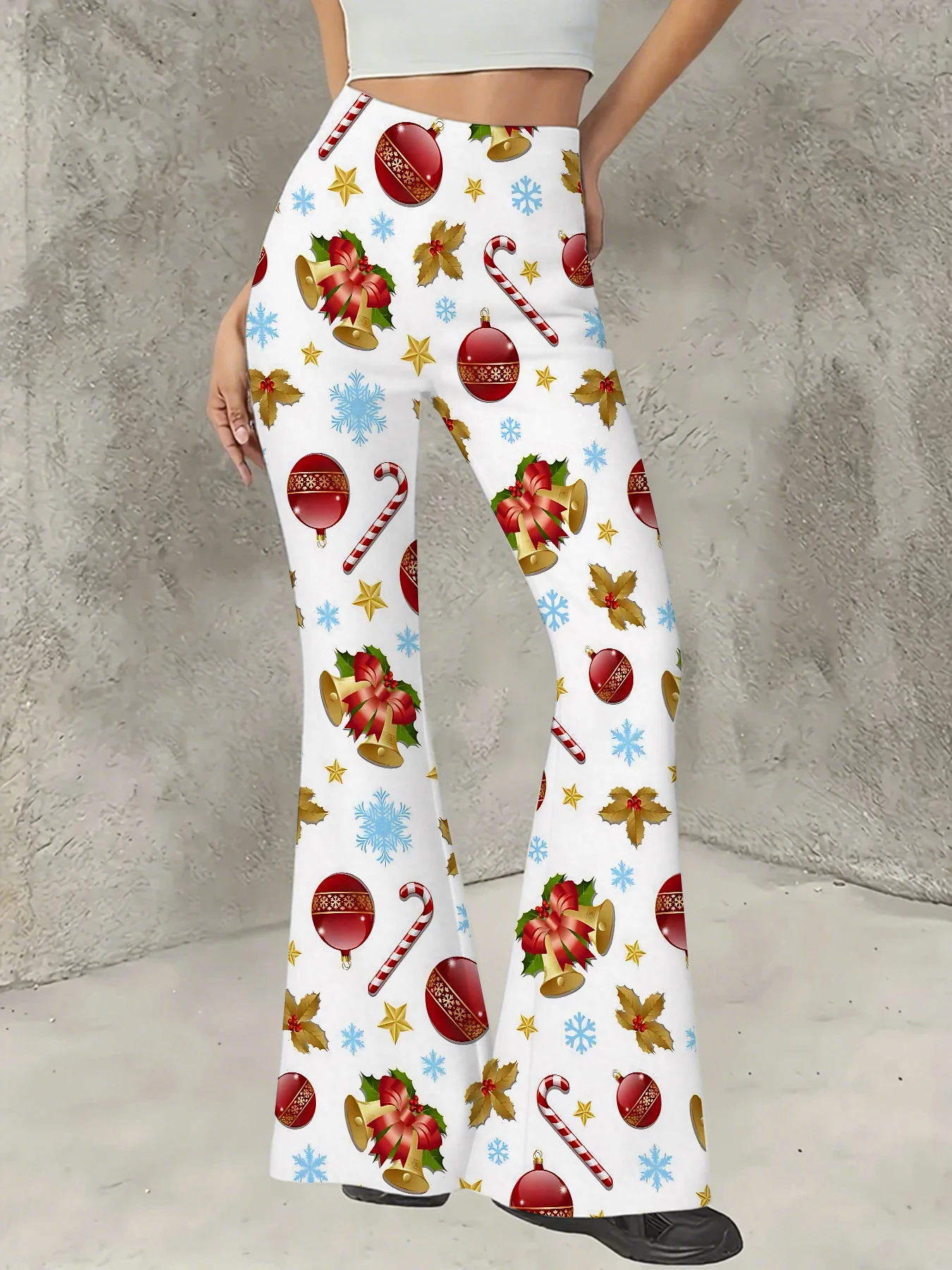 

Plus Size All-Over Print Flare Pants Women Stretchy High Waist Bell Bottom