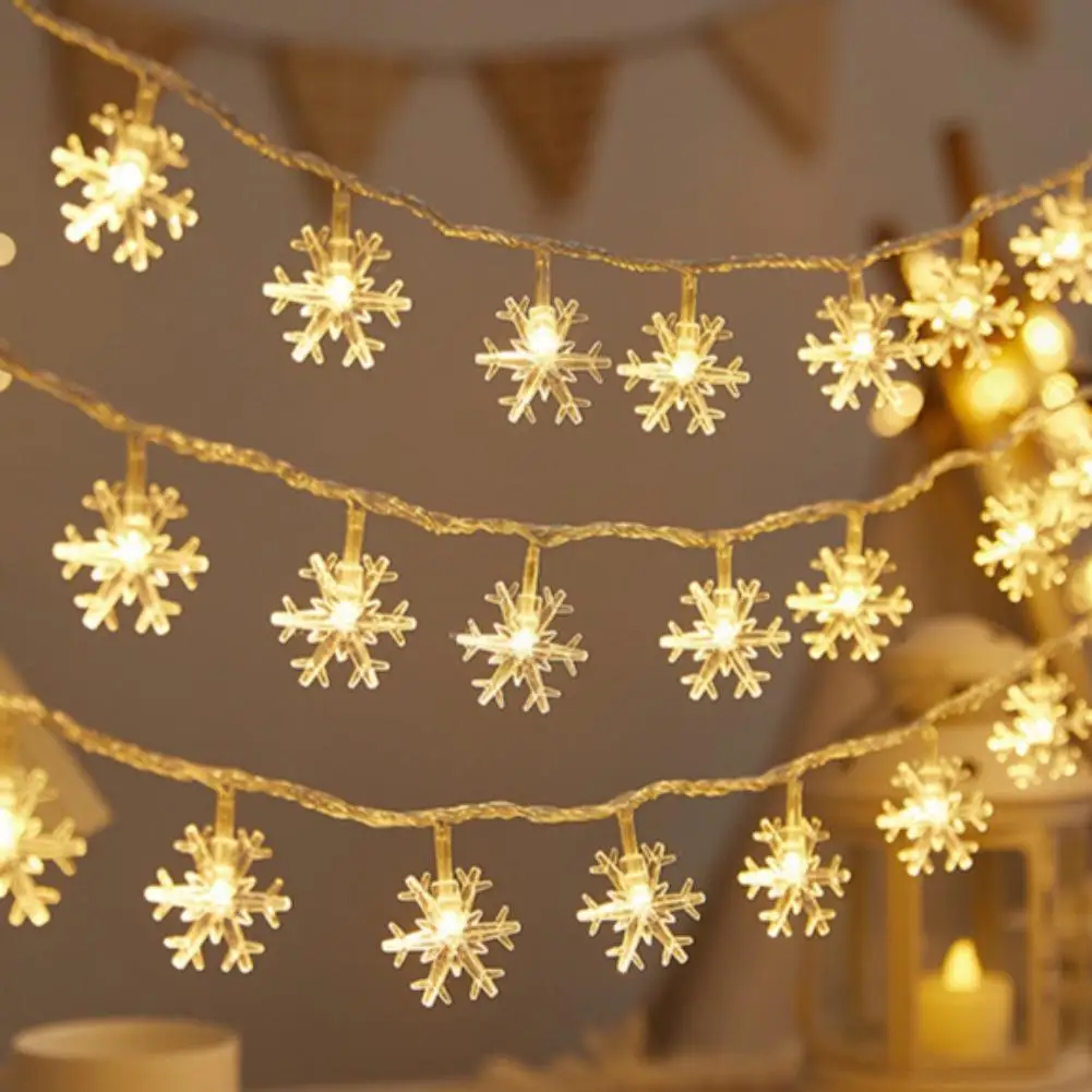 Guirnalda de luces LED con forma de copo de nieve y estrella navideña de 3m, iluminación decorativa colgante para interiores y exteriores, lámpara de ambiente de hadas para fiesta en el jardín