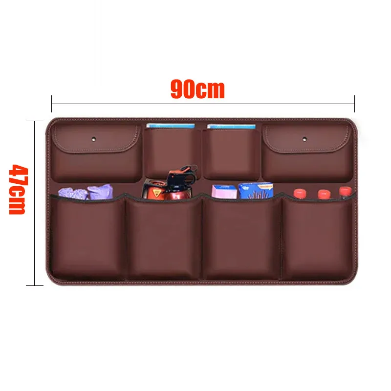 Black Car Rear Seat Organizer Bag PU Leather Trunk Cleanup Car Trunk Organizer Universal Auto Stowing Tidying Trunk Storage Box