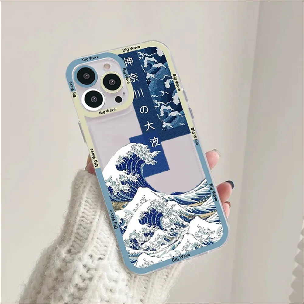 The Big Wave of kanagawa Phone Case For iPhone 14 13 12 11 Pro Max Mini X Xs XR 6 7 8 Plus SE 2020 Transparent Case