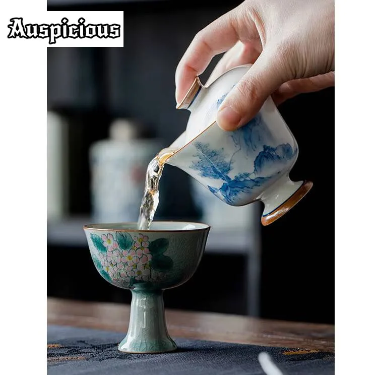 120 مللي نقية رسمت باليد الجبل تيار مخفي عالية القدم الشاي turin Underglaze اللون مغطاة السلطانية ماكينة إعداد الشاي السيراميك هدايا Gaiwan