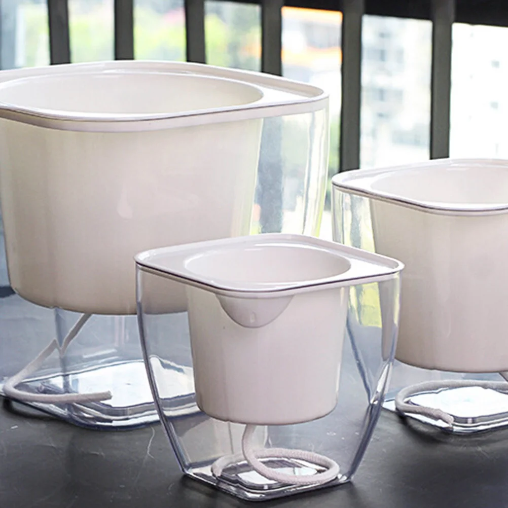 

Transparent Flower Pots Stylish Self-Watering Planter Indoor Garden Lightweight Durable Foolproof Unique Square Pots G105