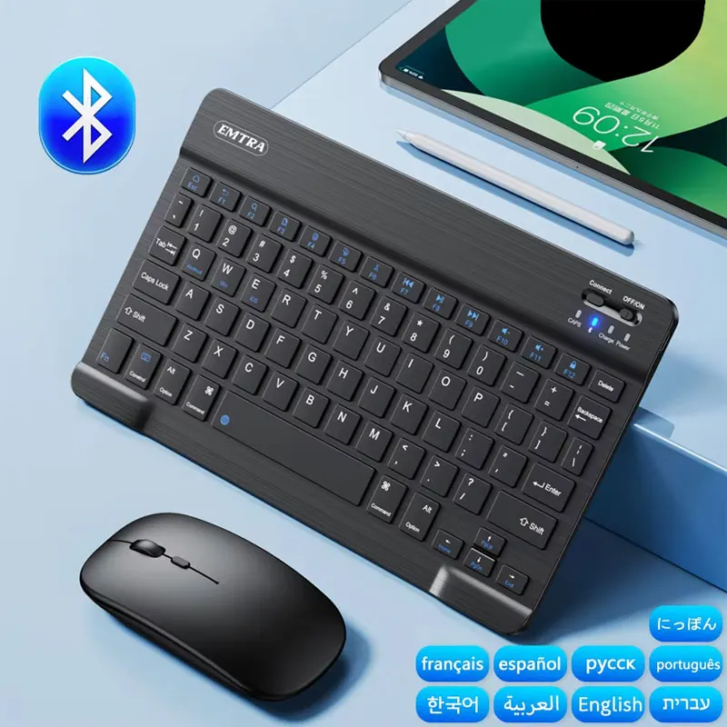 

Мини-беспроводная клавиатура Bluetooth для iPad, телефона, планшета, портативная Bluetooth-клавиатура и мышь для Samsung, Xiaomi, Android