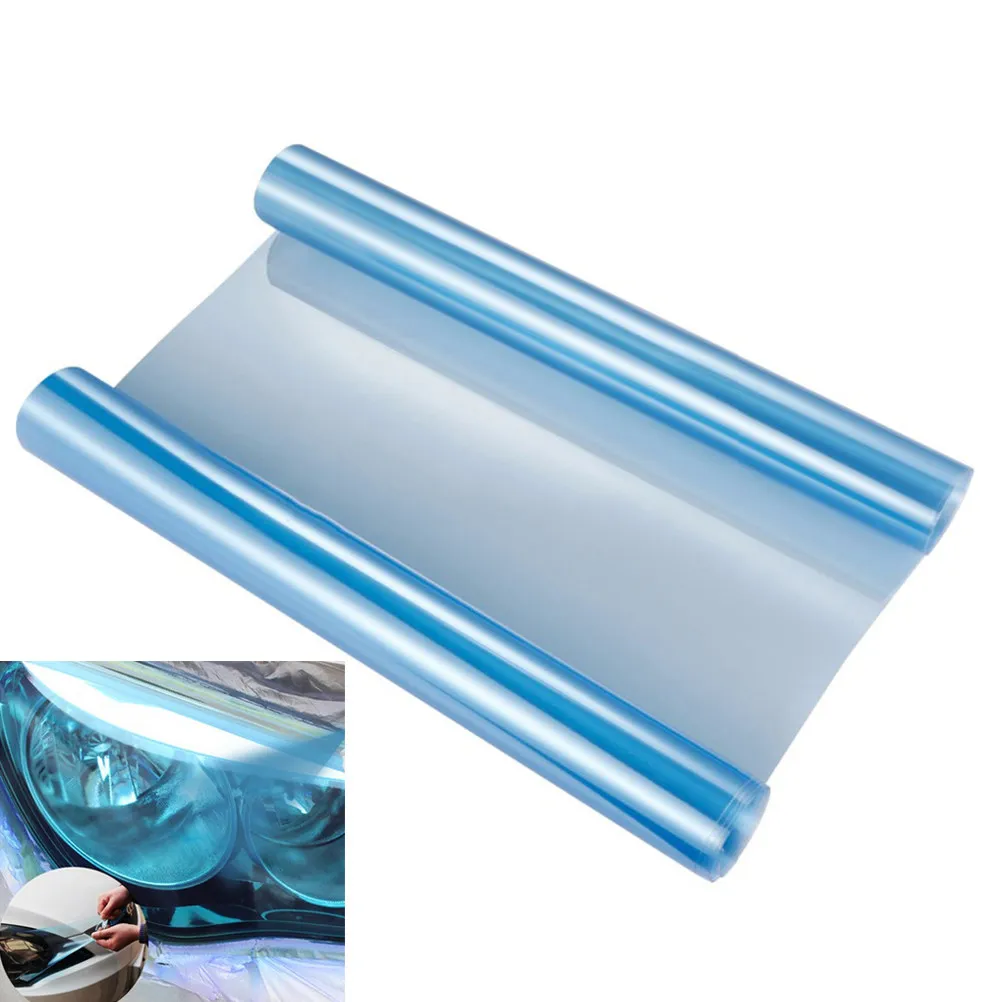 120Cm X 30Cm Headlight Tint Film Light Blue Heat Resistant Stretchable Self Adhesive for Car Truck Headlights Tail Lights Fog