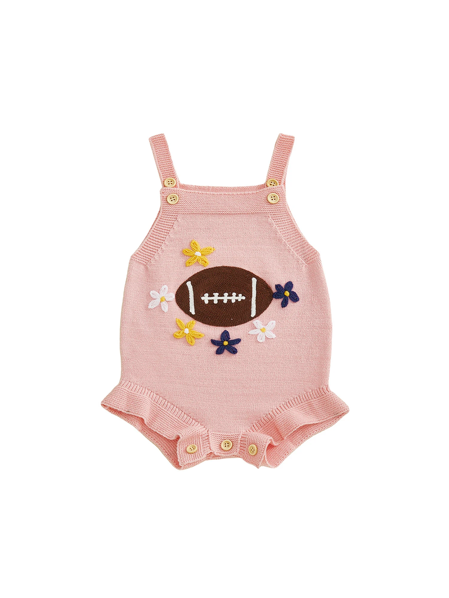 رومبير محبوك بدون أكمام بطبعة زهور للرضع مع خط عنق مربع ومناسب فضفاض للفتيات حديثي الولادة - بذلة على طراز الرجبي