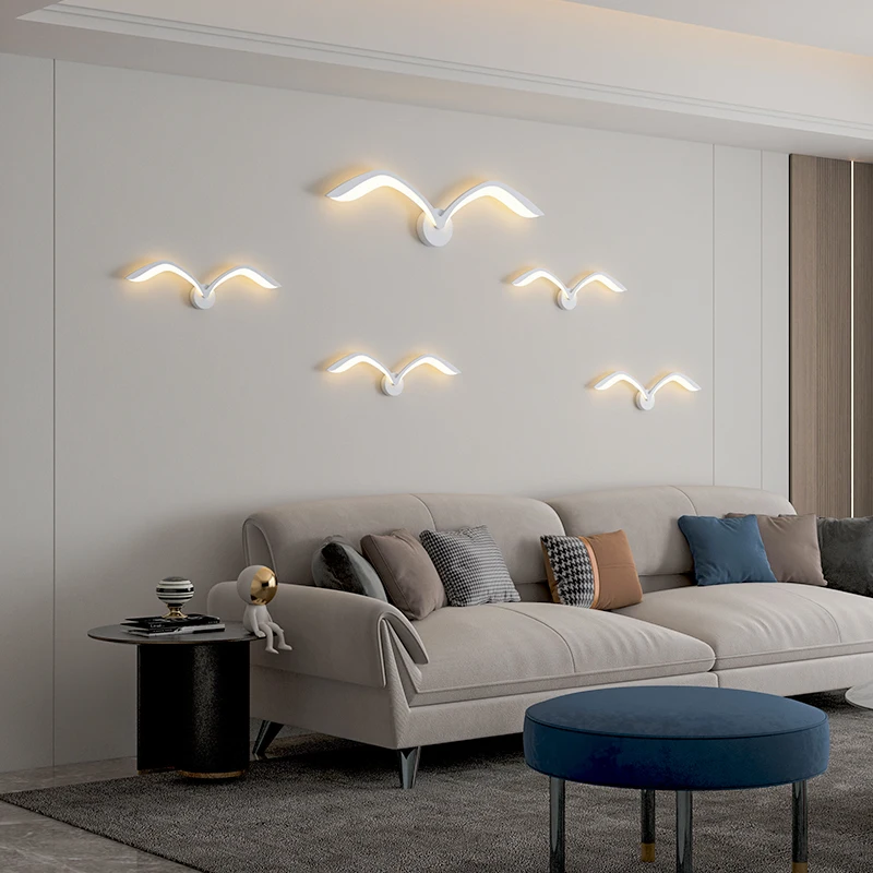 

Seagull Modern LED Wall Lamp White Coffee Color Wall Light Living Room Bedroom Hotel Bar Background Wall Decor