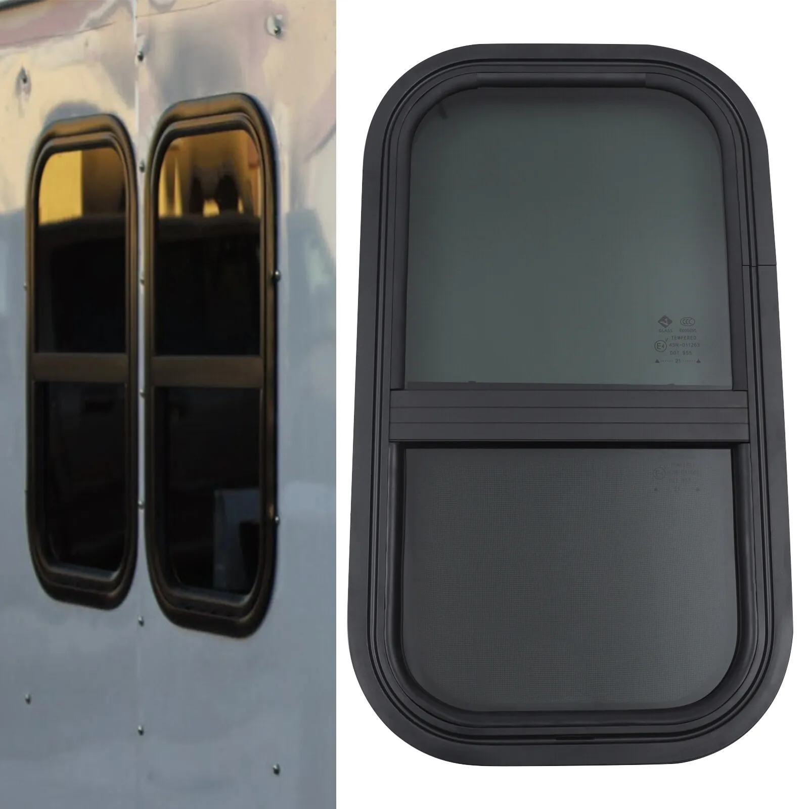 

Vertical Sliding Black RV Window 12x22 inch Aluminum Frame with Insect Screen for Camper Trailer