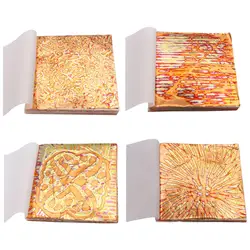 Imitation Gold Leaf Sheets with Patterns Decoration Practical 50 Sheets Colored for Furniture DIY Crafts Makeup Home Paintings