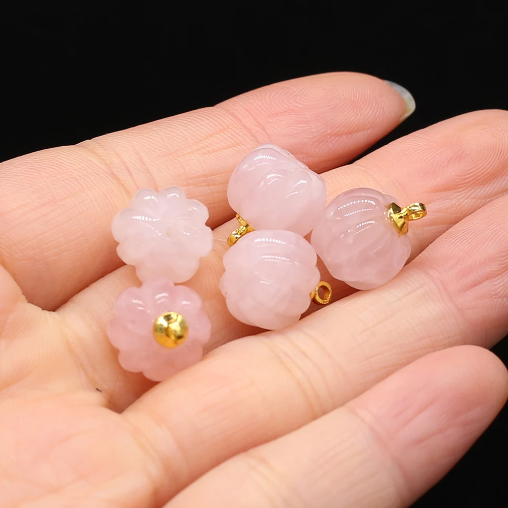 3pcs/lot Natural Rose Quartz Green Aventurine Pendant Charms Mini Pumpkin Pendant for Making DIY Jewerly Necklace 13x13mm