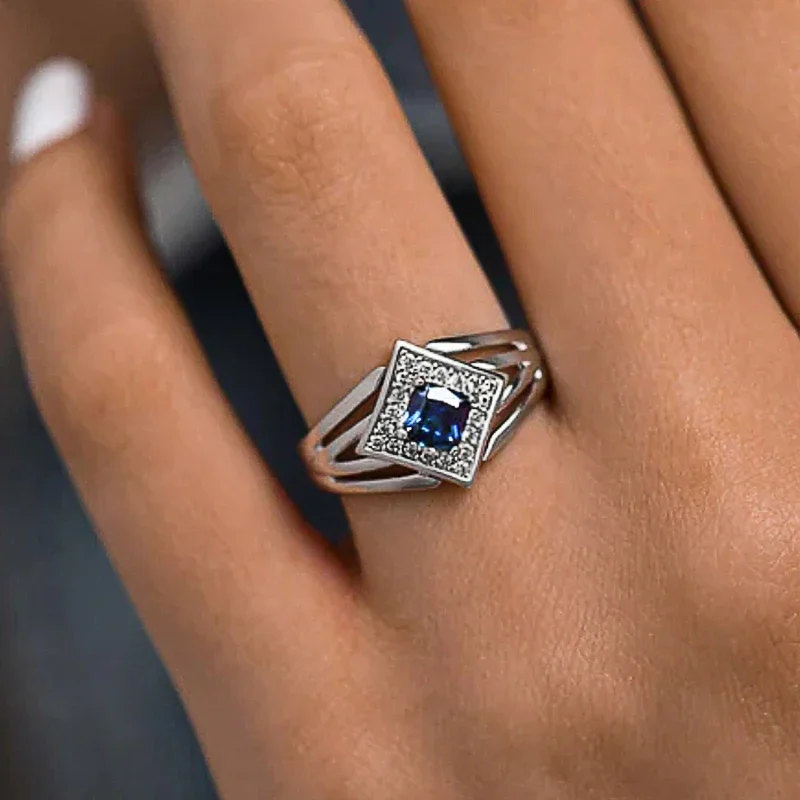 Huitan – bagues créatives en zircone cubique bleue pour femmes, accessoires de roman brillants pour dames, breloques, bijoux de fête attrayants