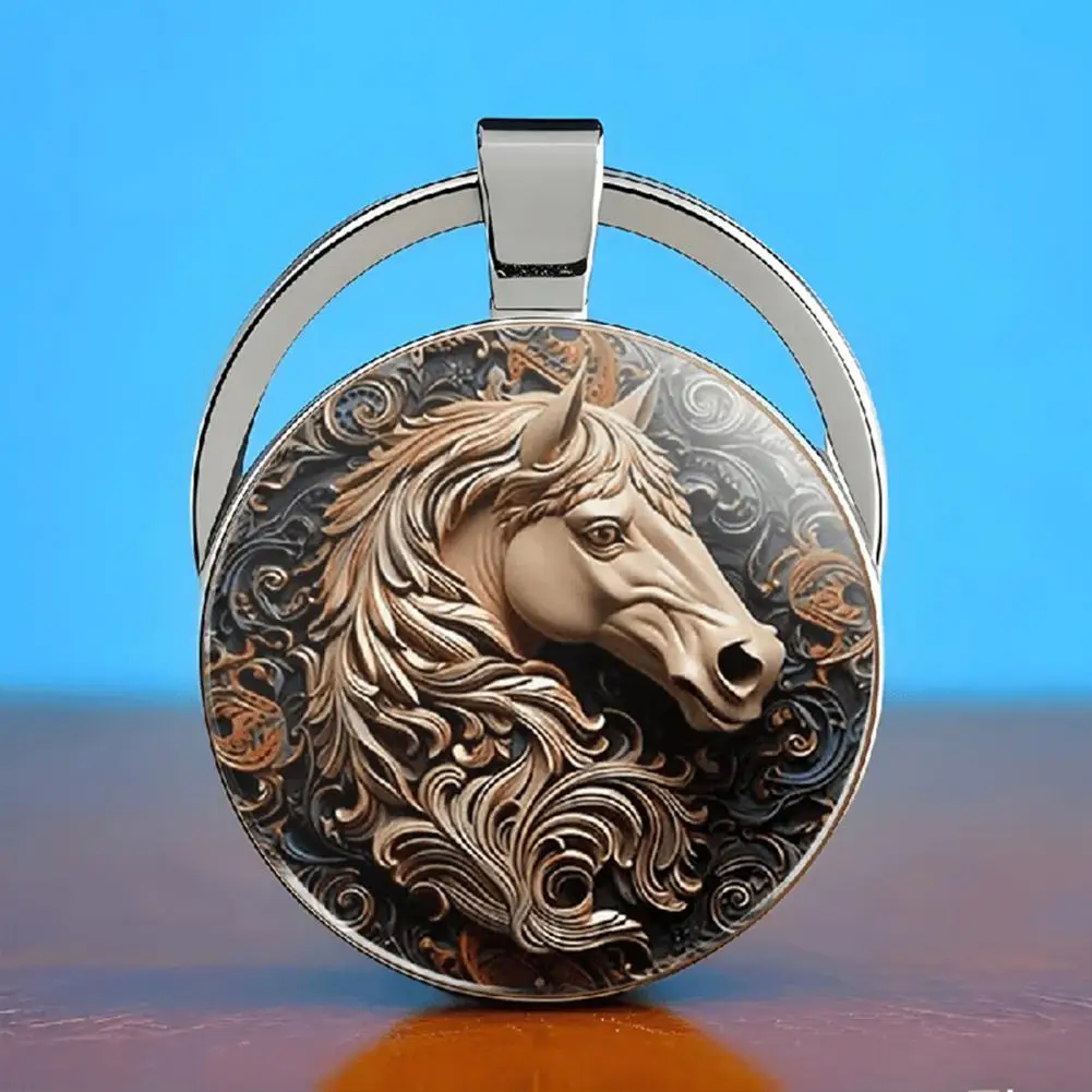 Retro Distressing Keychain Multi-layer Electroplated Keychain Traditional Chinese Horse Pendant Success Symbol Car Charm for Men