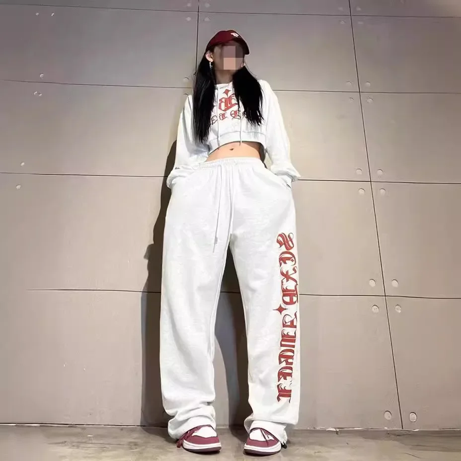 Korean White Gray Letter Printed Joggers Sweatpants For Women's Summer Fashion Loose Hip-hop Street Dance Pants Y2k Streetwear