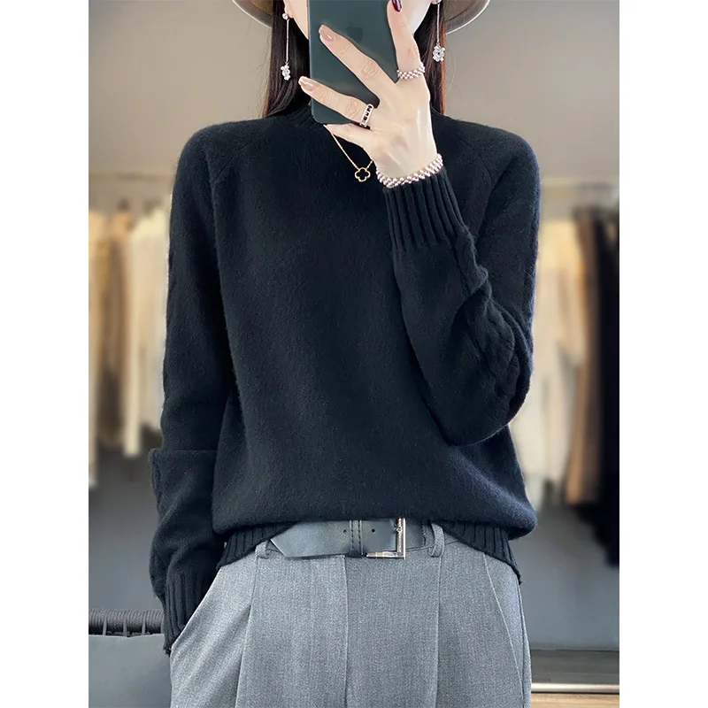 Jueqi Autumn and Winter New Women's Cashmere Sweater Round Neck Pullover Sweater 100% Pure Wool Bottom RT-928