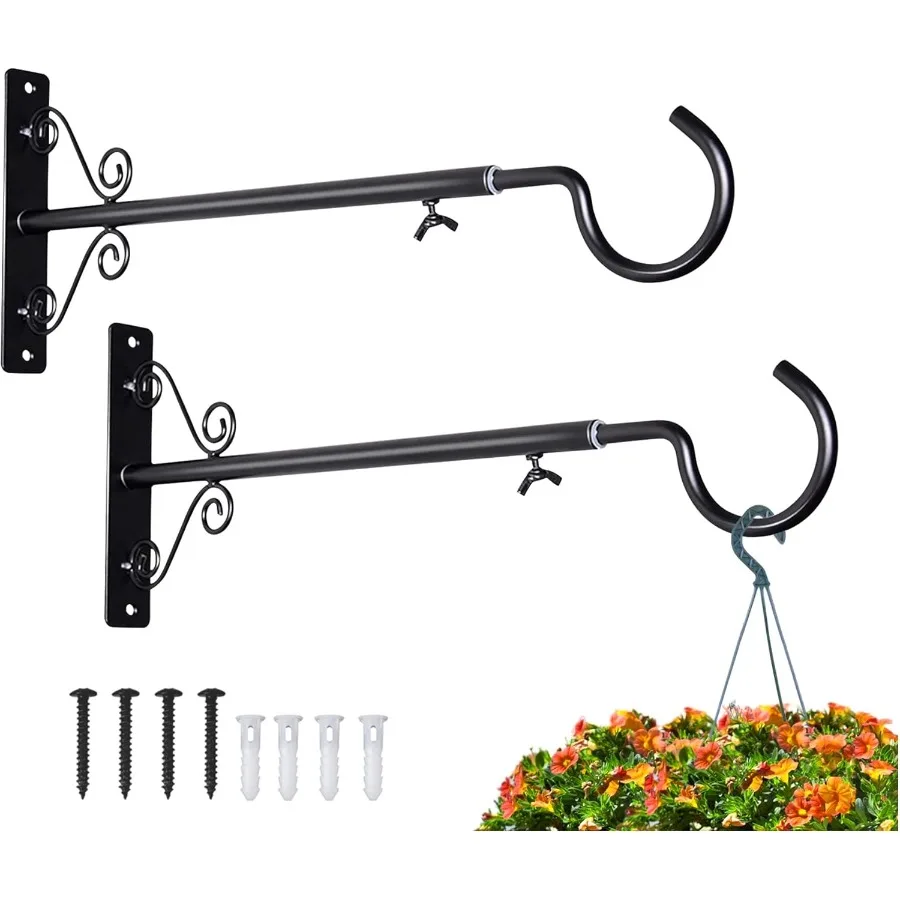 

Adjustable 18023 Bird Feeder Hanger for 16 to 24 Inch Use Durable Black Wall Hooks for Hanging Bird Feeders Planters Lanterns W