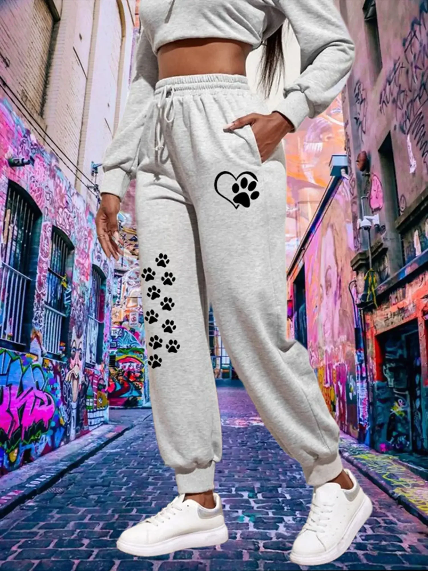

Women's Cat Paw Print Sports Pants High Quality Fitness Pants Casual Jogging Pants Outdoor Casual Regular Drawstring Pants