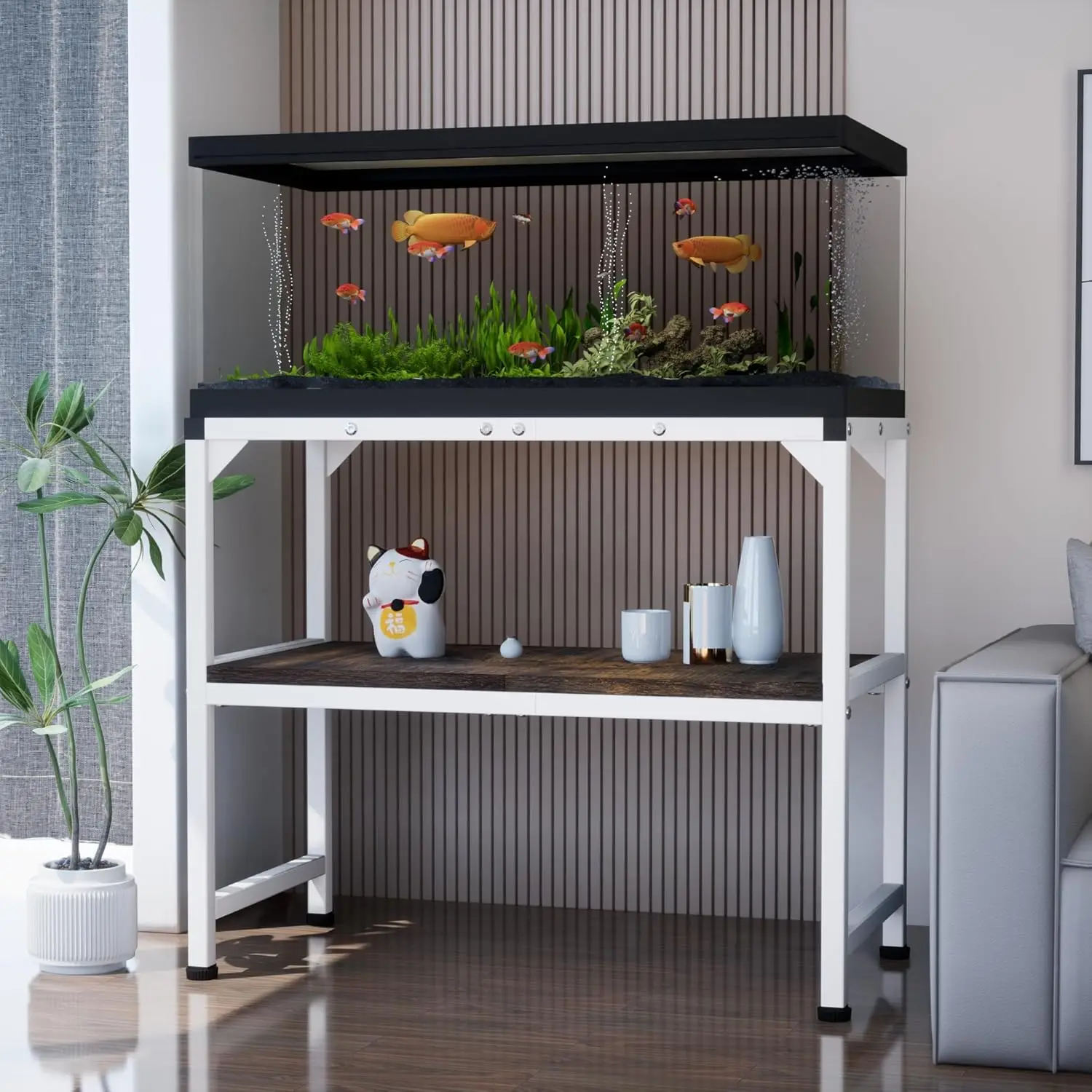 

10-20 Gallon Fish Tank Stand, Metal Aquarium Stand with Adjustable Non-Slip Foot and Wooden Shelf, Reptile Tank Stand·Hot Sale